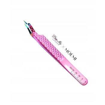 Różowa Pęseta Do Separacji Rzęs Zakrzywiona - Moemi X Pimp My Lashes