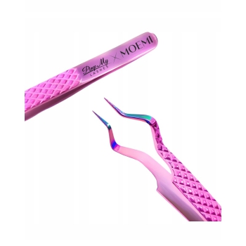 Różowa Pęseta Do Separacji Rzęs Zakrzywiona - Moemi X Pimp My Lashes